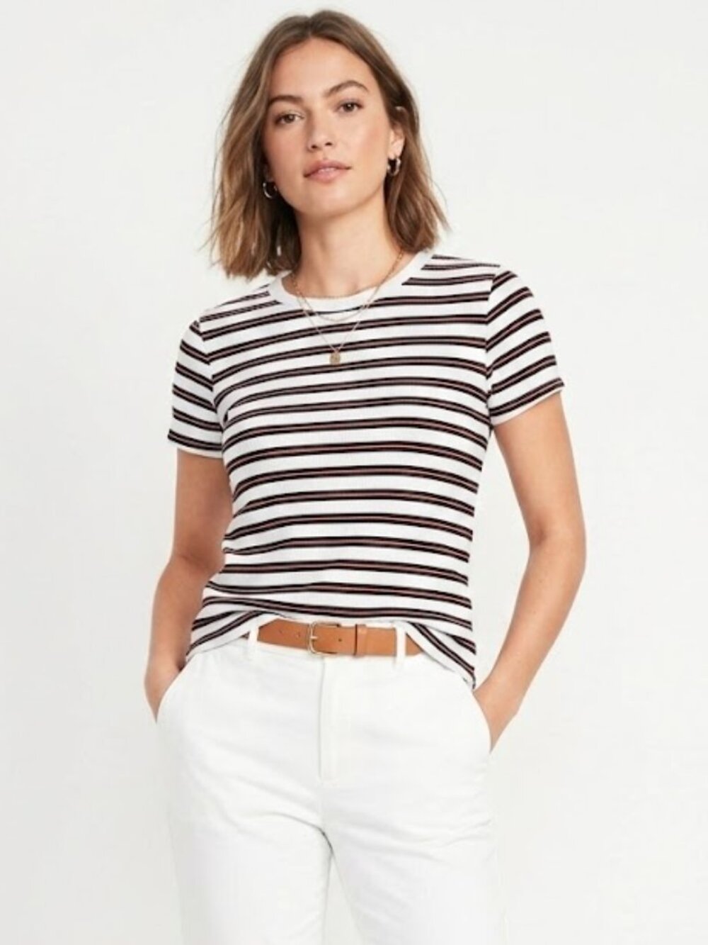 Old Navy Striped Rib-Knit Tee Shirt Short Women's Large Short Sleeve Casual Top